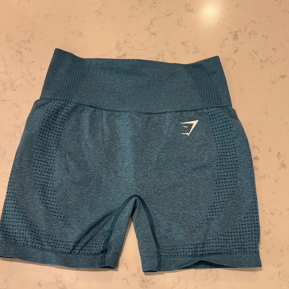 GYMSHARK Women's Teal Blue Seamless High-Rise Bike Shorts Gym Lift MEDIUM